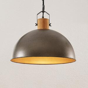 Lampă suspendată Lindby Holgar, verde, lemn, metal, Ø 45 cm, E27