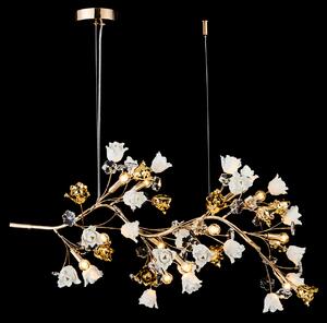 Lustra Rosalia cu Flori Ceramice Tip Creanga, 12 Brate, Finisaj Gold - Bussy Lighting 7220-12PL