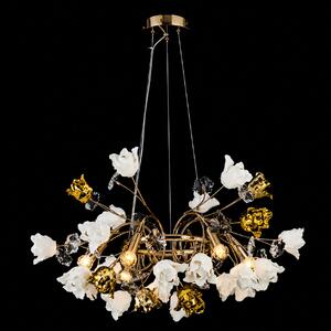 Lustra Rosalia cu Flori Ceramice, 6 Brate, Finisaj Gold - Bussy Lighting 7220-6PR