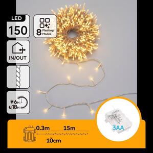 Aigostar - Ghirlandă LED de exterior pentru Crăciun 150xLED/8 funcții 3xAA 15,3m IP44 alb cald