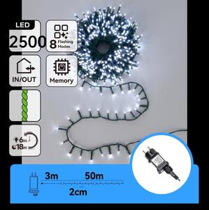 Aigostar - Ghirlandă LED de Crăciun pentru exterior 2500xLED/8 funcții 53m IP44 alb rece