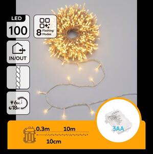 Aigostar - LED Ghirlandă de exterior de Crăciun 100xLED/8 funcții 3xAA 10,3m IP44 alb cald