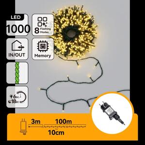 Aigostar - Instalație luminoasă de Crăciun pentru exterior, 1000 LED/8 funcții, 103 m, IP44, alb cald