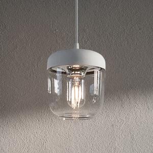 UMAGE Acorn lampă suspendată alb/oțel, 1 bec, reglabil, Transparent, Camera de zi / sufragerie, Sticlă, Design