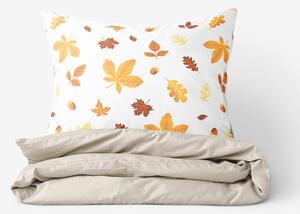 Goldea lenjerie de pat din 100% bumbac duo - frunze de toamnă cu latte 150 x 200 și 50 x 60 cm