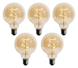 Set 5 becuri Bec LED cu filament spiralat E27 reglabil G95 4W 270lm 2200K