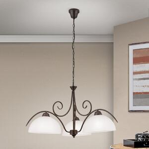 ORION lampă suspendată cu 3 becuri Marco sticlă alabastru, reglabil, Maro / Rugină, Camera de zi / sufragerie, Metal, Casă de țară / Rustic