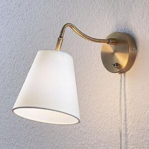 Aplică de perete Lindby Ethan, alb/alamă veche, priză, 28 cm, E14