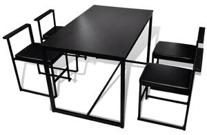 Set masă și scaune de bucătărie, negru, 5 piese