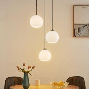 Lindby Lampă suspendată Jurian, Ø 32 cm, 3 becuri, nichel/opal, sticlă, reglabil, Alb, Camera de zi / sufragerie, Sticlă, Modern