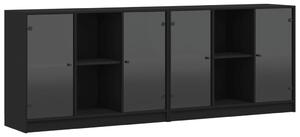 Bibliotecă cu uși, negru, 204x37x75 cm, lemn compozit