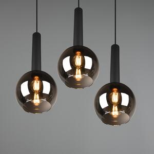 Trio Lighting Lampă suspendată Clayton, trei lumini, reglabil, Negru, Camera de zi / sufragerie, Sticlă