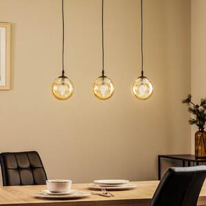 Lampă suspendată Glassy, 3 becuri, dreaptă, negru, chihlimbar, sticlă