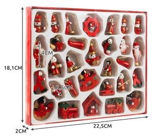 Set 30 decoratiuni din lemn pentru brad, diverse modele, inaltime figurina 2,5 - 4 cm, rosu