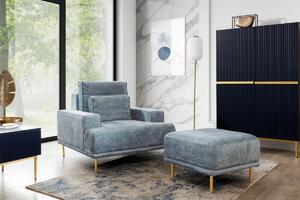 Fotoliu relaxare Livani pentru living - chenille albastru Miu 2051 / picioare aurii