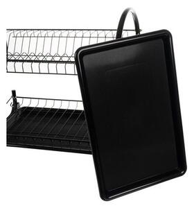 Suport de vase supraetajat, capacitate 16 farfurii, 37 x 55 x 25 cm, fier si PP, negru
