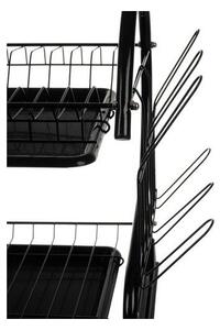 Suport de vase supraetajat, capacitate 16 farfurii, 37 x 55 x 25 cm, fier si PP, negru