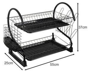 Suport de vase supraetajat, capacitate 16 farfurii, 37 x 55 x 25 cm, fier si PP, negru