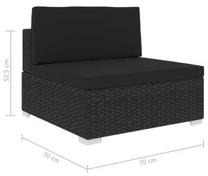 Scaun modular de mijloc, 1 buc., negru, poliratan, 70 x 70 x 52,5 cm, cu perne