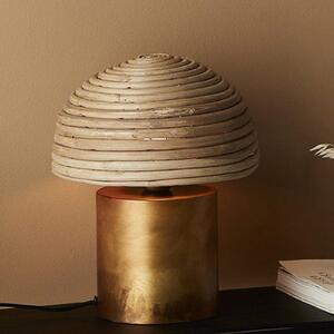 PR Home Bess lampă de masă, rattan, înălțime 32 cm, formă ciupercă, Bronz / Alamă Veche, Camera de zi / sufragerie, Lemn