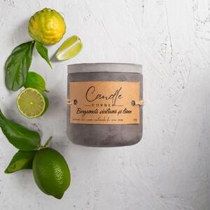 Lumanare parfumata handmade din ceara naturala de soia 100%, aroma Bergamota siciliana si lime, Recipient ceramic, 150 g