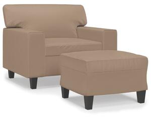 Fotoliu canapea cu taburet, cappuccino, 60 cm, piele ecologică