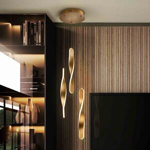 Schuller Valencia Lampă suspendată cu LED Twist, 3-l. Aluminiu, metal, acrilic, culoare aurie, reglabil, Auriu / Alamă, Camera de zi / sufragerie, Metal