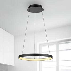 Paul Neuhaus Lampă suspendată LED Hoop, negru, Ø 57 cm, dimabil, reglabil, Negru, Camera de zi / sufragerie, Aluminiu, Modern