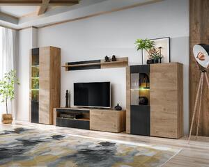 Mobilier living Aruno AR (Stejar ribbeck + Negru) (cu iluminat). 1124133