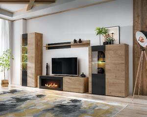 Mobilier living Aruno AR-K (Stejar ribbeck + Negru) (cu iluminat) (cu bioșemineu). 1124134