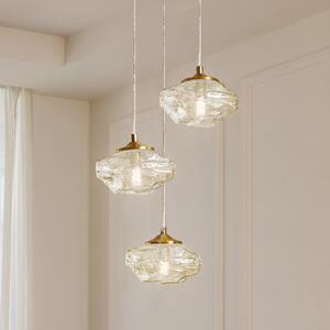 Lampă suspendată Lindby Piatra, Ø25cm, 3 becuri, coniac/zahăr, sticlă