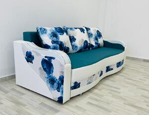 Canapea Andreea 2, culoare turcoaz / alb, 220 x 90 cm