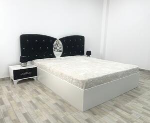 Set pat tapitat Viena, culoare alb / negru, cu 2 noptiere Viena si saltea superortopedica lux 160 x 200 cm