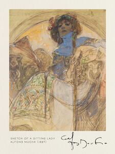 Artă imprimată Sketch of a Sitting Lady - Alfons Mucha, (30 x 40 cm)