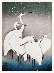 Artă imprimată Group of Egrets (Japandi Vintage) - Ohara Koson, (30 x 40 cm)