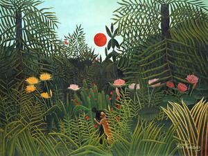Artă imprimată Setting Sun in the Virgin Forest (Tropical Rainforest Landscape) - Henri Rousseau, (40 x 30 cm)