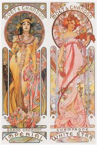 Artă imprimată Moët & Chandon Champagne (Beautiful Pair of Art Nouveau Lady, Advertisement) - Alfons / Alphonse Mucha, (26.7 x 40 cm)