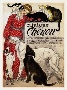 Artă imprimată Clinique Cheron, Cats & Dogs (Distressed Vintage French Poster) - Théophile Steinlen, (30 x 40 cm)