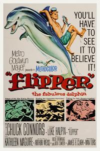 Artă imprimată Flipper, The Fabulous Dolphin (Vintage Cinema / Retro Movie Theatre Poster / Iconic Film Advert), (26.7 x 40 cm)