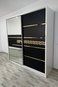 Dressing Palermo cu oglinda, culoare alb / negru, 200 x 206 x 60 cm, usi glisante