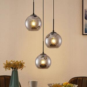 Lampă suspendată Lindby Jurian, 32 cm, 3 becuri, negru/moke, sticlă