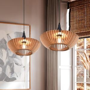 Trio Lighting Lampă suspendată Colino din lamele de lemn, lemn deschis la culoare, reglabil, Lemn, Camera de zi / sufragerie, Lemn