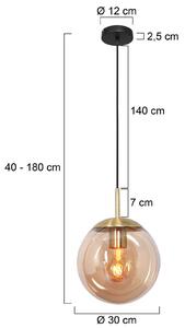 Bollique lampă suspendată, alamă, Ø 30 cm, sticlă, 1 bec, glob