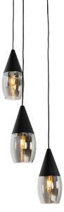 Lampa suspendata moderna neagra cu sticla fumurie 3 lumini - Drop