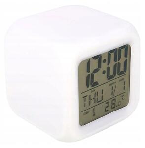 Ceas digital LED, 8 melodii, 7 culori, alarma, temperatura, calendar, data