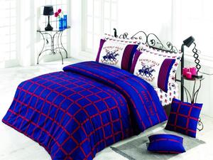 Lenjerie de pat pentru o persoana, Red&Blue, Beverly Hills Polo Club, 3 piese, 160 x 240 cm, 100% bumbac ranforce, multicolora
