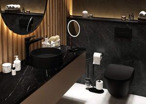Set vas wc negru cu capac soft close, rezervor incastrat, clapeta de actionare si izolare fonica Deante Poenia Negru