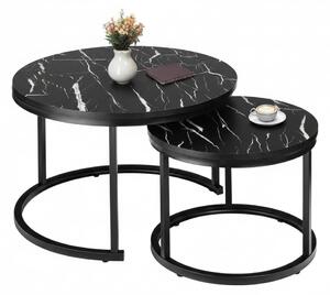 Set 2 Măsuțe de Cafea Negre cu Efect Marmură, Diametru 80/60 cm, Design Elegant