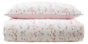 Lenjerie de pat pentru copii albă-roz din bumbac pentru pat dublu 200x200 cm Ballerina – Belle & Boo
