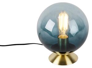 Lampă de masă Art Deco din alamă cu sticlă albastră - Pallon